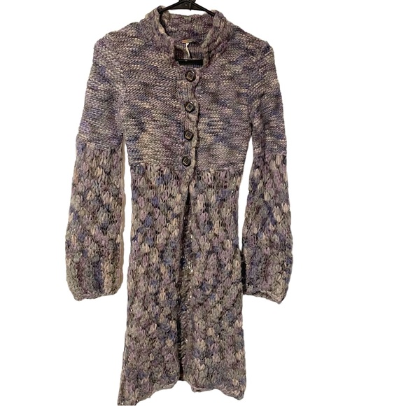 Free People Sweaters - Free People Size XS Purple Open Knit Half Button Wool Blend Cardigan Sweater